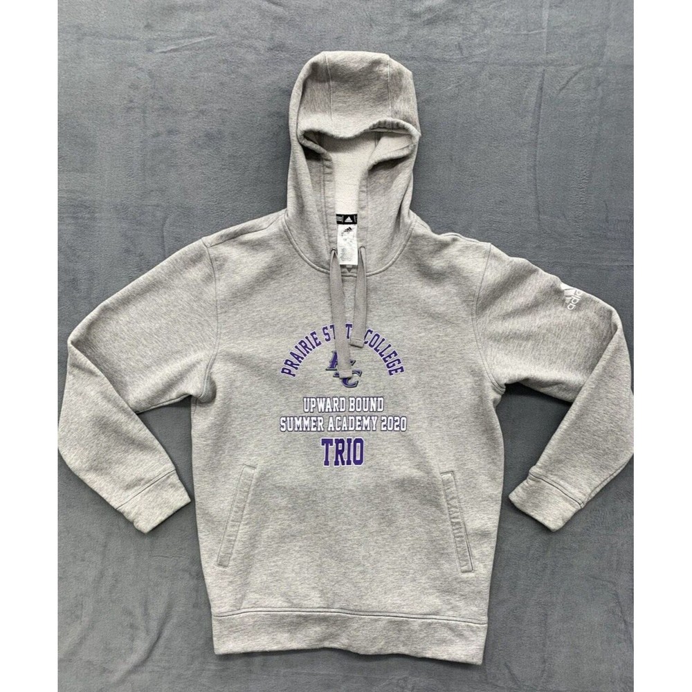 Adidas Hoodie Mens Size Large Gray Pockets Prairie State College 2020 Spell Out